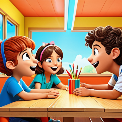 Home 14 ** A group of Tini Pings working together to solve a problem. The scene emphasizes teamwork, with the Tini Pings listening to each other, offering support, and combining their unique abilities. The background is a bright, cheerful environment filled with whimsical elements, reflecting a positive and encouraging atmosphere. The style is vibrant and cartoonish, appealing to children.
**