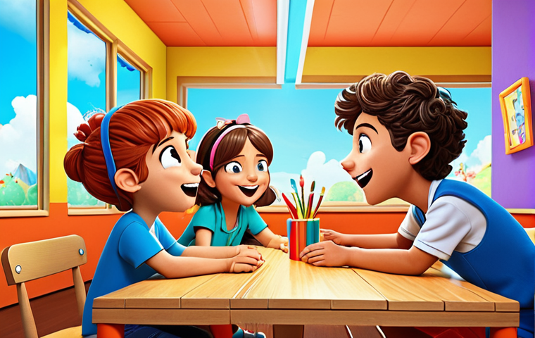 ** A group of Tini Pings working together to solve a problem. The scene emphasizes teamwork, with the Tini Pings listening to each other, offering support, and combining their unique abilities. The background is a bright, cheerful environment filled with whimsical elements, reflecting a positive and encouraging atmosphere. The style is vibrant and cartoonish, appealing to children.
**