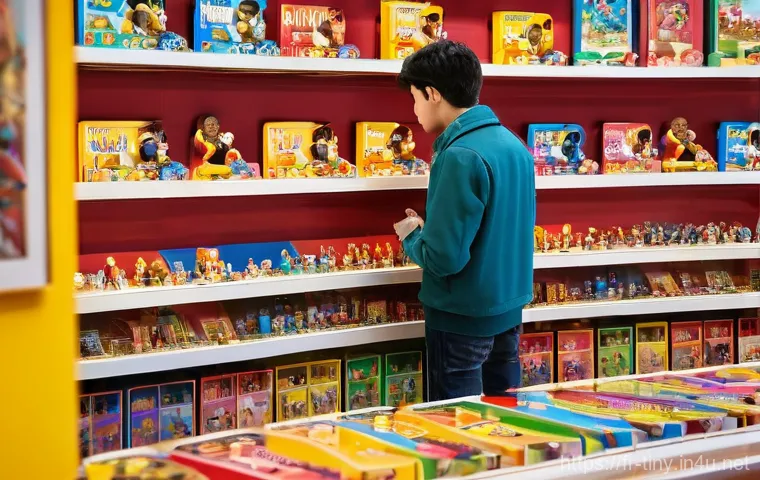 티니핑 한정판 피규어 정보 - **Prompt:** A vibrant, eye-level shot inside a bustling French toy store, "Jou&eacute;Club," with shelves o...