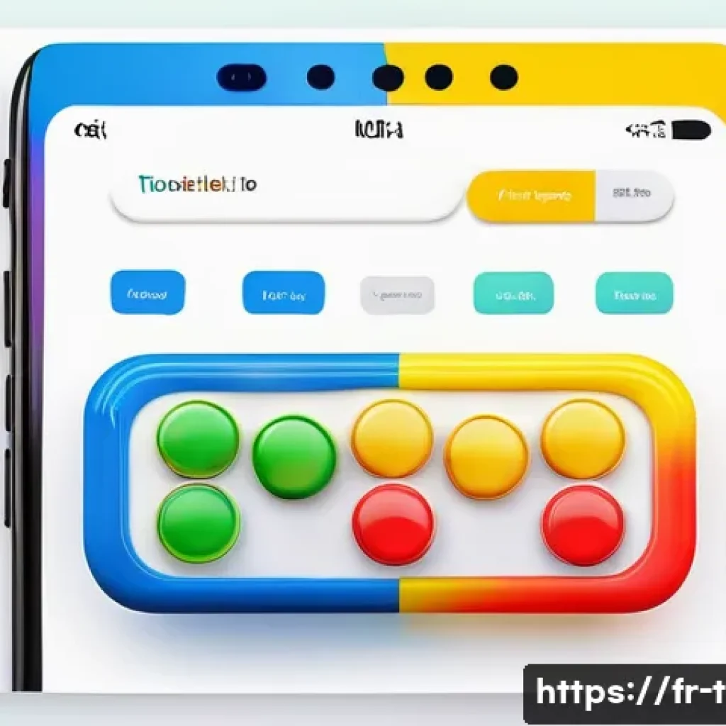 티니핑 관련 모바일 앱 소개 - A vibrant, colorful digital illustration of a toddler-friendly app interface featuring simple, round...