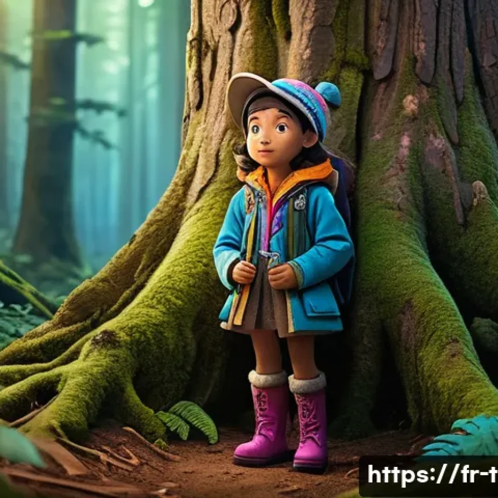 티니핑 세계관 설정 - A vibrant scene featuring Luna, the curious and audacious explorer, standing confidently in a lush, ...