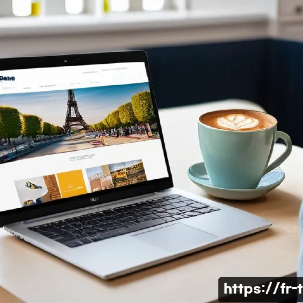 티니핑 온라인 쇼핑몰 비교 - A cozy, well-lit modern online shopping setup showing a French customer browsing a Tinyping official...