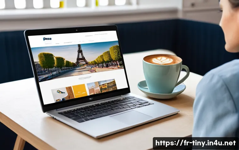 티니핑 온라인 쇼핑몰 비교 - A cozy, well-lit modern online shopping setup showing a French customer browsing a Tinyping official...